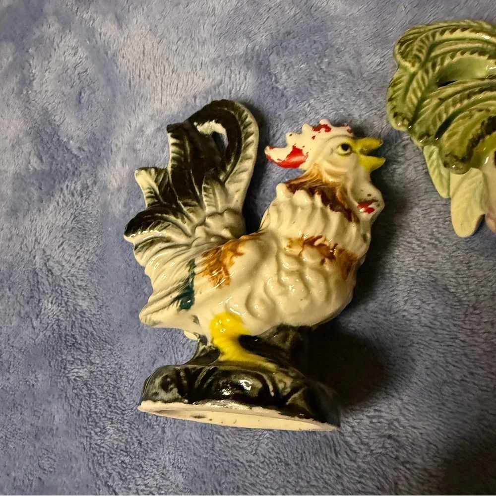 Vintage Colorful Ceramic Rooster Figurines‎ - Set of 2
